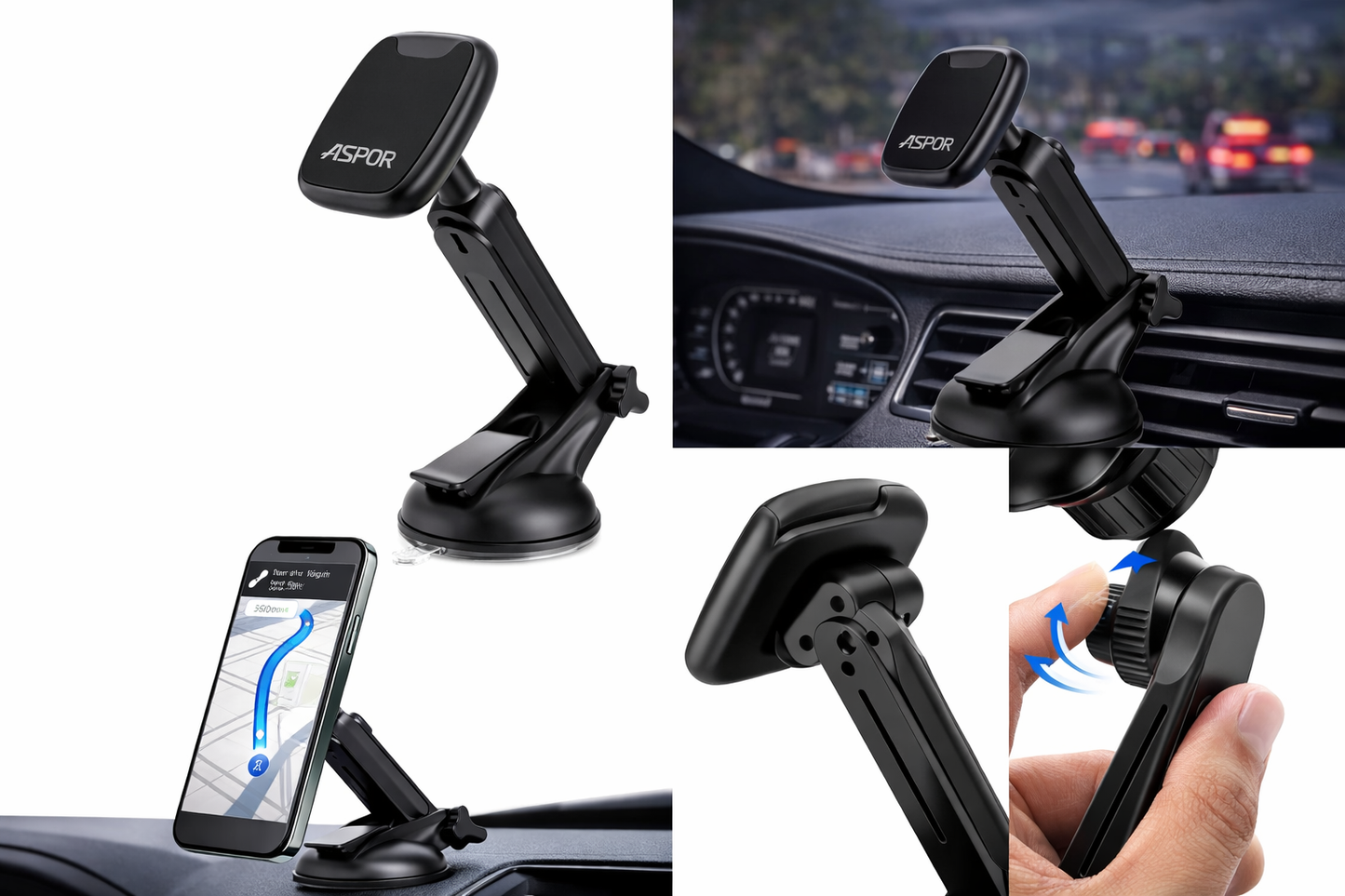 ASPOR A532 Adjustable Magnetic Car Phone Holder360°