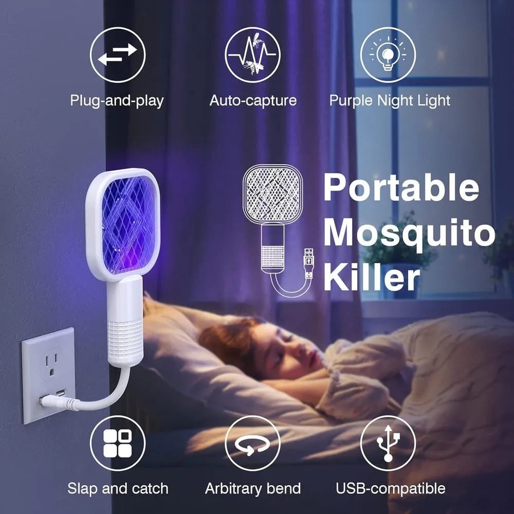 Mini USB Rechargeable Mosquito Racket – Portable Electric Bug Zapper & Fly Swatter