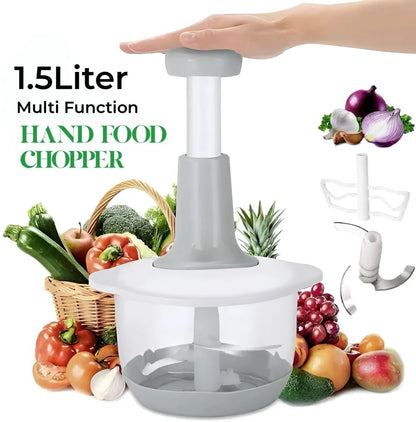 1.5L Manual Food Chopper – Hand Press Vegetable & Fruit Cutter