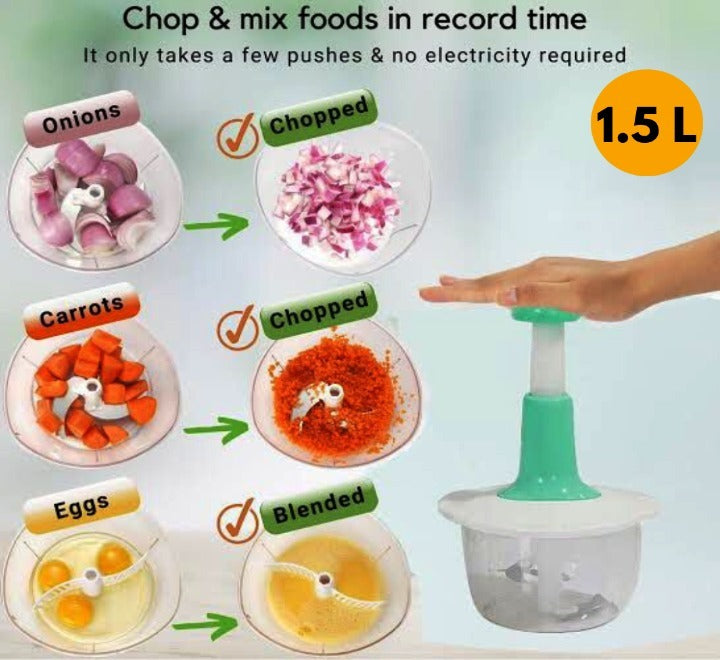 1.5L Manual Food Chopper – Hand Press Vegetable & Fruit Cutter