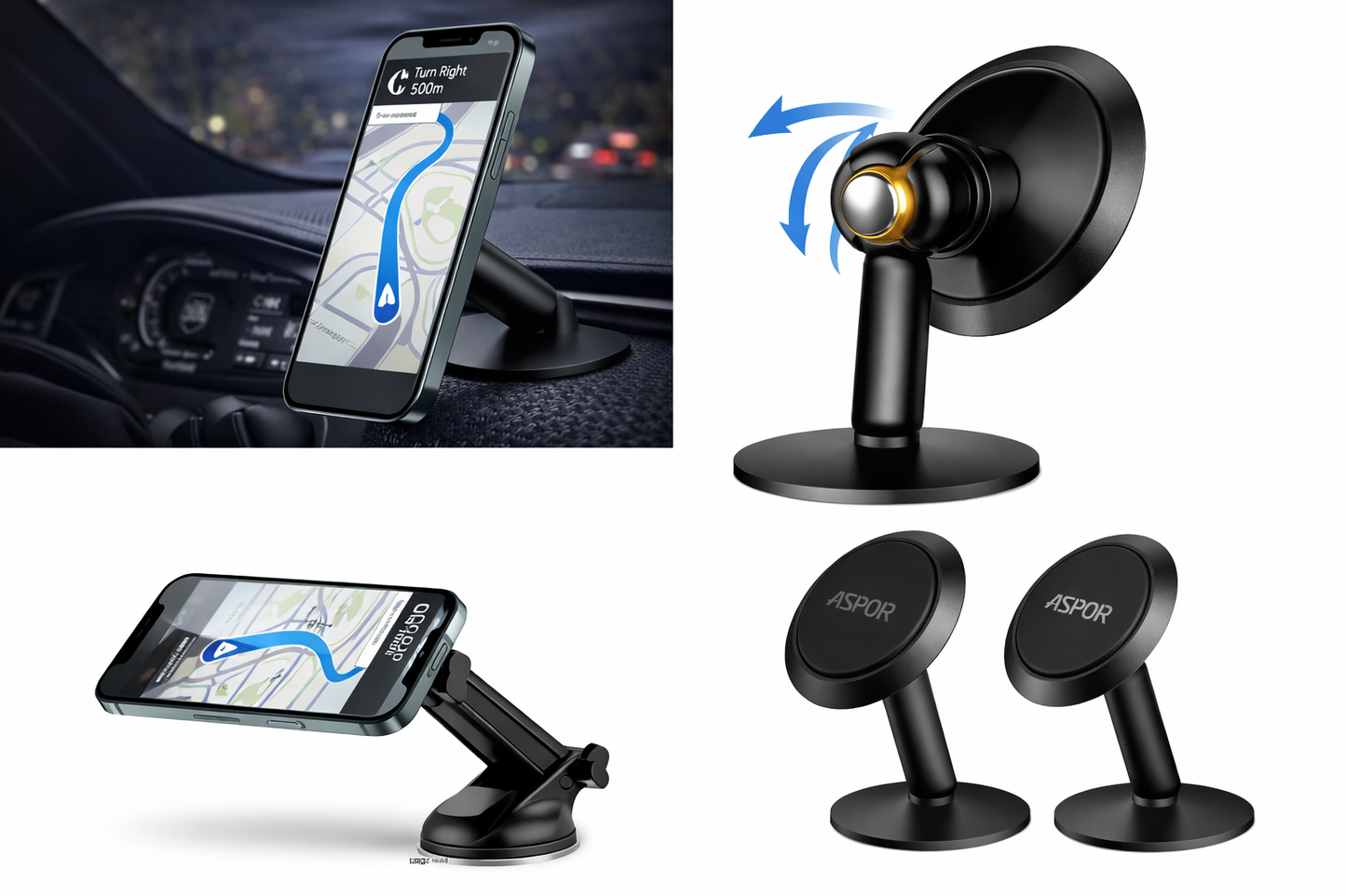 Aluminum Alloy Magnetic Car Phone Holder 360° Rotation