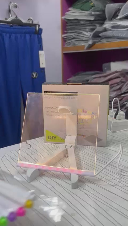 LED Light-Up Writing Board | 15×15 cm Acrylic Pad with Stand | Colorful DIY Notes & Erasable Pens